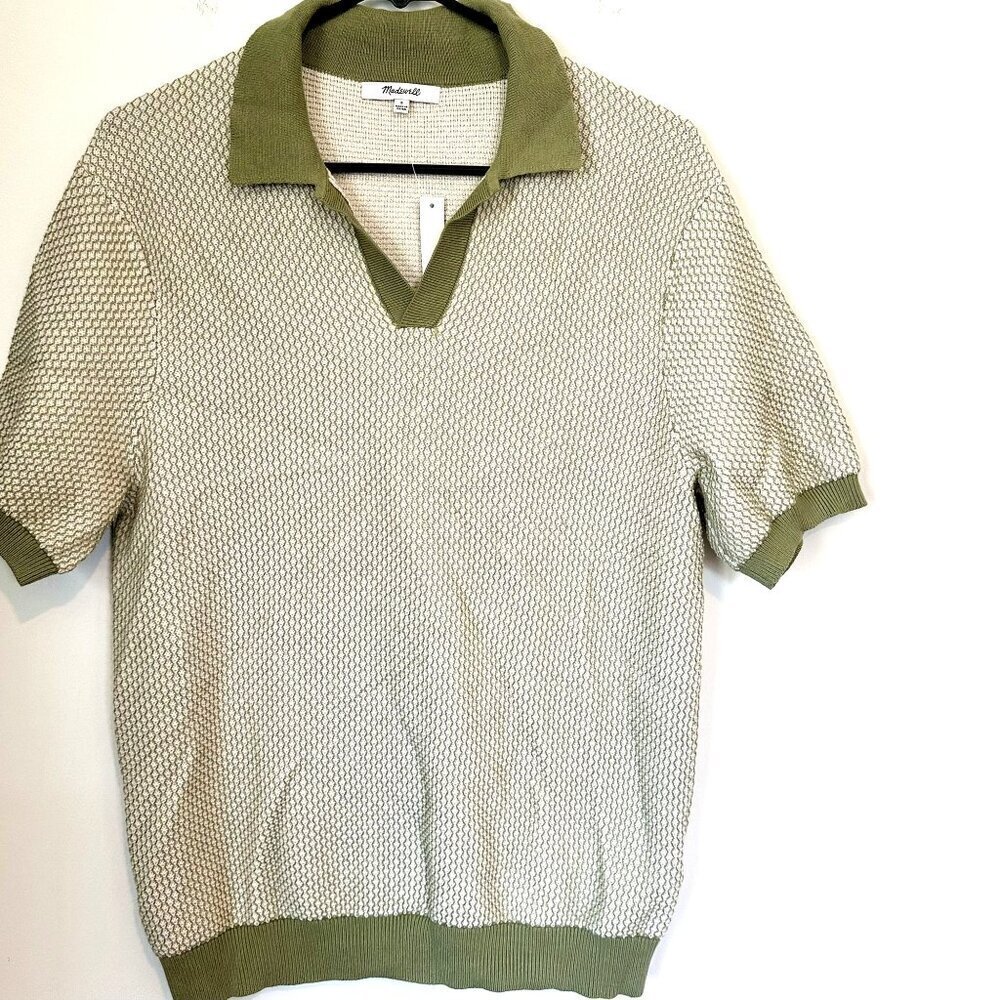 NWT Madewell Olive Honeycomb Stitch Johnny-Collar Sweater Polo - Size: Small - Picture 7 of 13